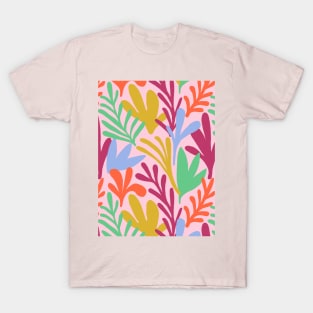 Matisse inspired abstract leaf cut out pattern in pink T-Shirt